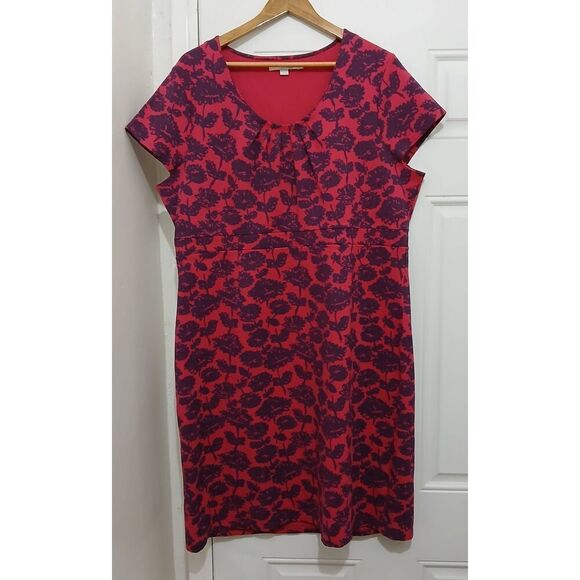 Boden womens size 18L coral pink blue cap sleeve stretch knit dress